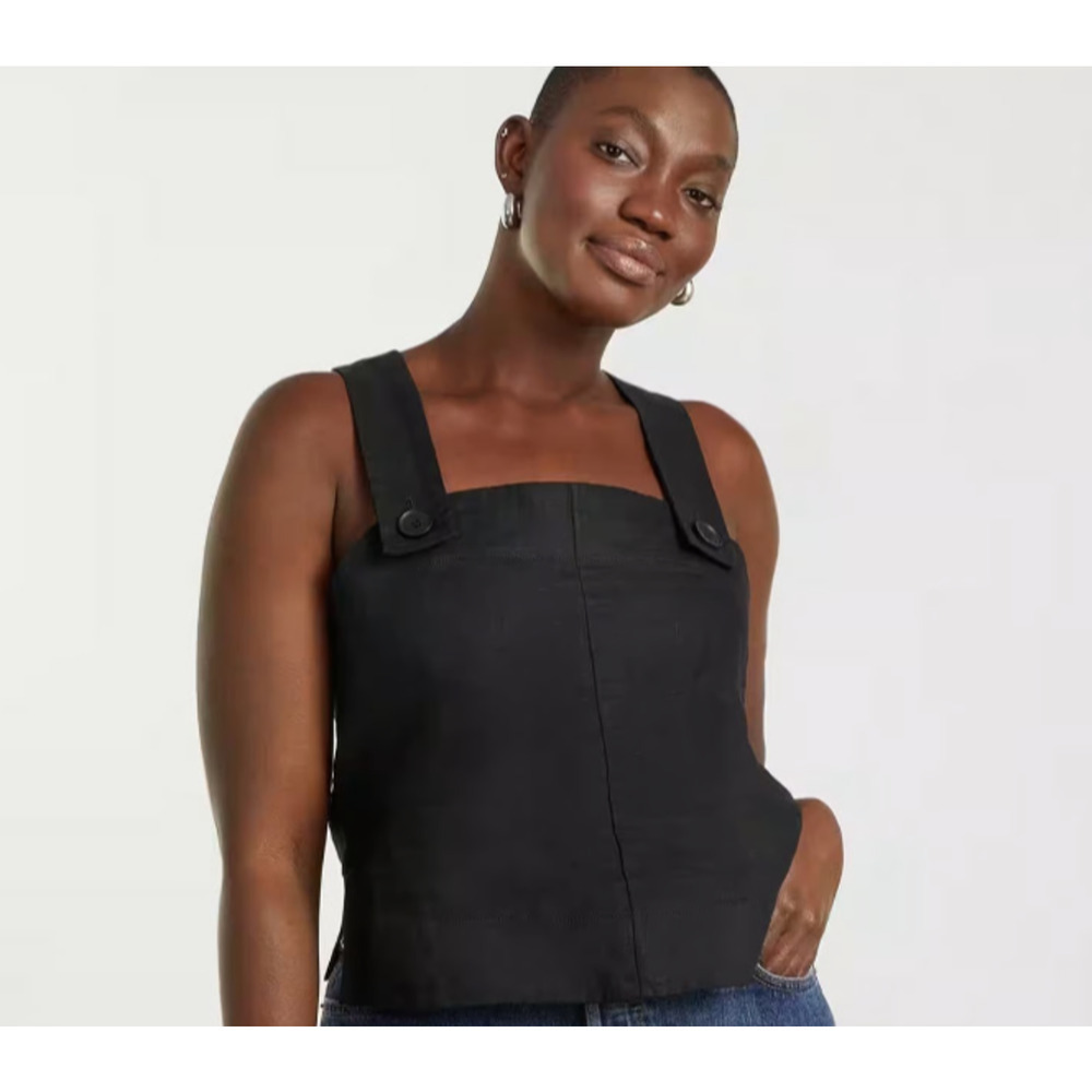Everlane 12 Linen The Apron Tank Top Black Squareneck Flowy Relaxed Shirt